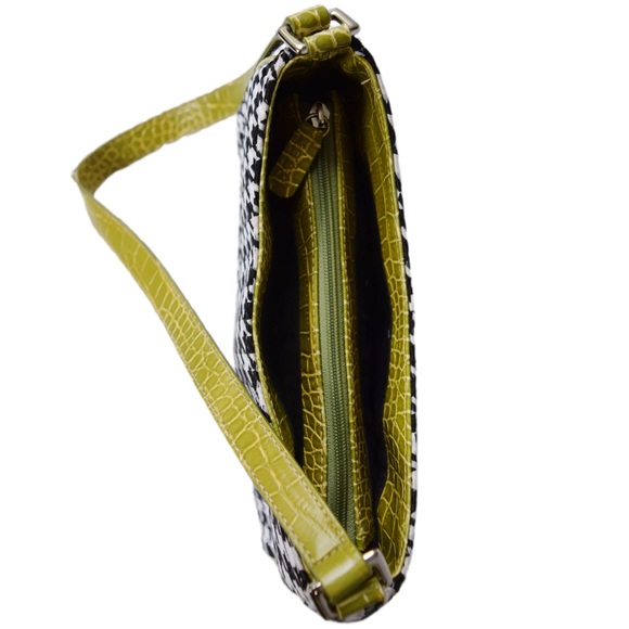 LIZ CLAIBORNE Retro Houndstooth Lime Green Shoulder Bag Purse - Picture 10 of 12